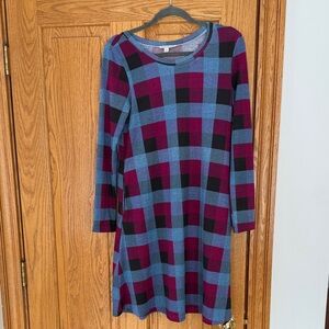 DAVI & DANI Blue and Red Plaid Long Sleeve Dress with POCKETS!!